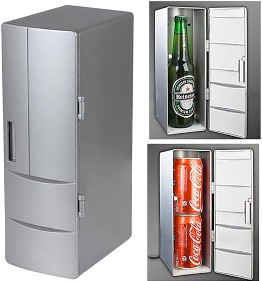 Amazon Com Dealstock Portable Practical Mini Usb Fridge Office Desktop Pc Car Refrigerator Freezer Beverage Can Drink Cooler Plug Play Silver Appliances