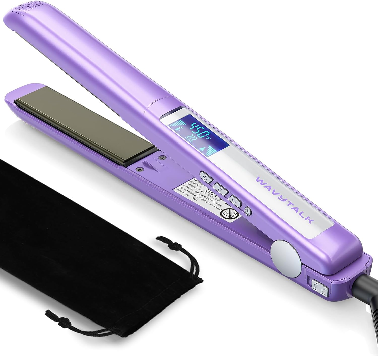 Wavytalk Pro Flat Iron Hair Straightener, 100% Pure Titanium Flat Iron for Easy Glide, Straightener and Curler for All Hairstyles, Dual Voltage (Purple)