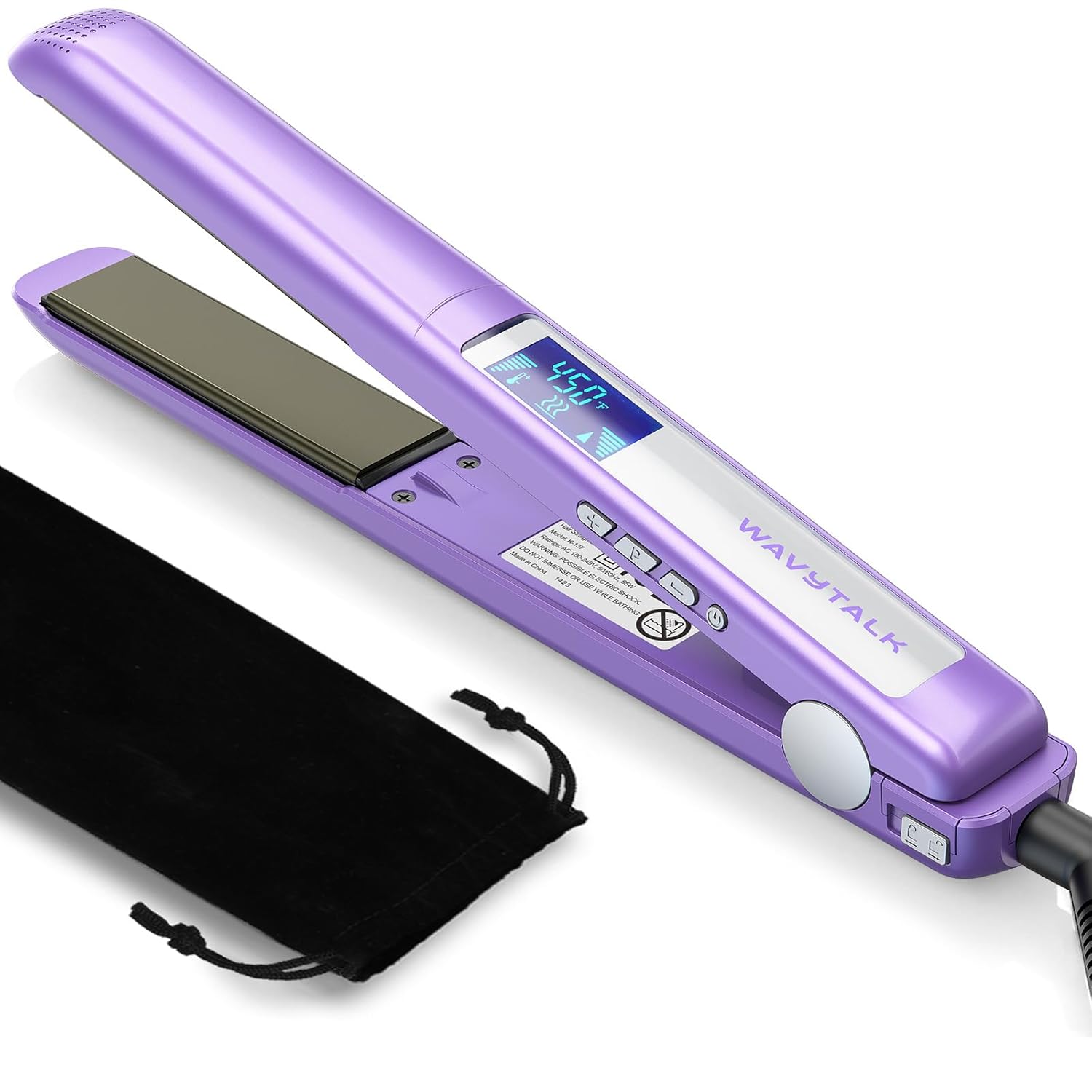 Wavytalk Pro Flat Iron Hair Straightener, 100% Pure Titanium Flat Iron for Easy Glide, Straightener and Curler for All Hairstyles, Dual Voltage (Purple)