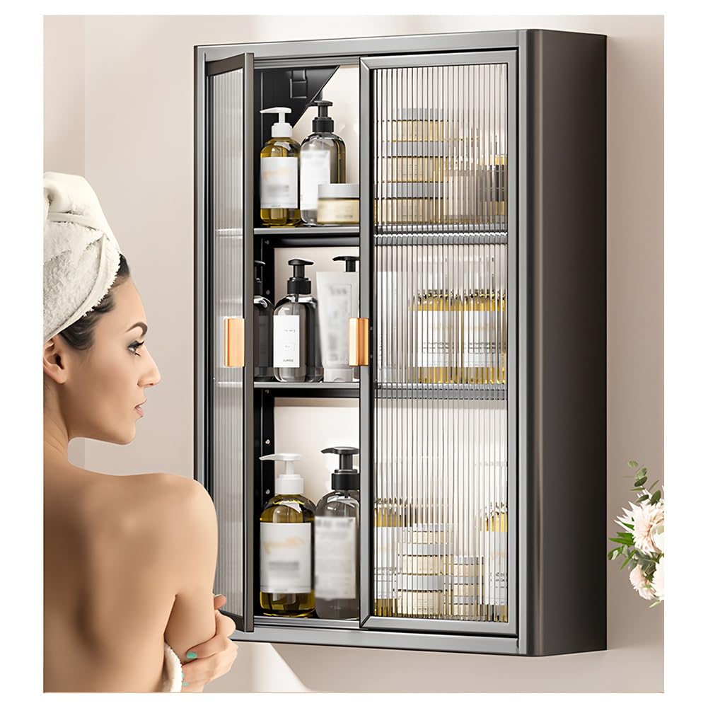 Zfmnoyev Mobiletto Portaoggetti Per Il Bagno, Mobili A Parete Con Ante In Vetro Temperato, Mobili Sospesi Con Ripiani Regolabili, Per Soggiorno Cucina Camera Da Letto