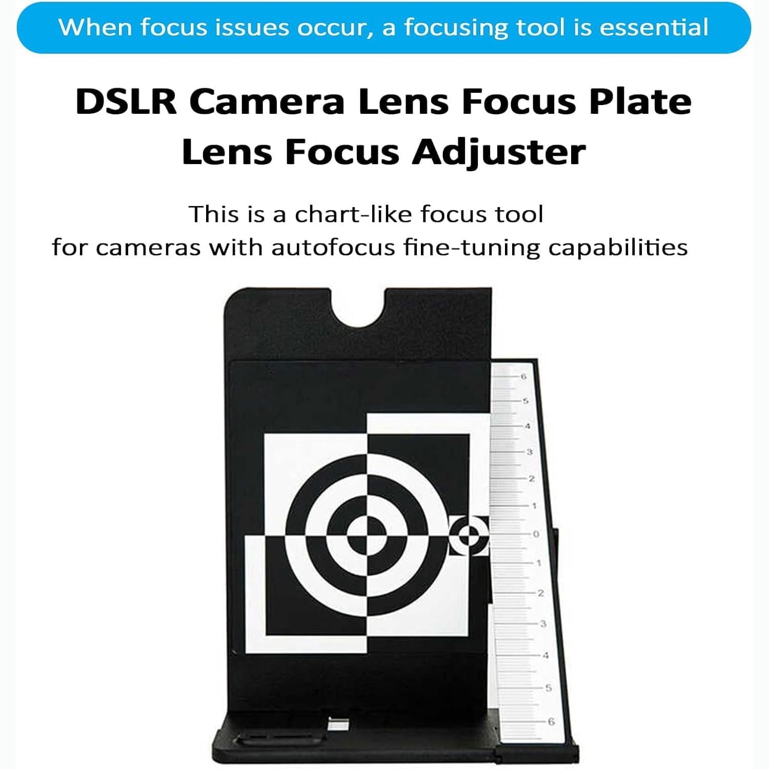 Diagramma di calibrazione della messa a fuoco dell'obiettivo, strumento di calibrazione dell'obiettivo della fotocamera con livella a bolla e supporto treppiede da 1/4-20 per fotocamere DSLR e