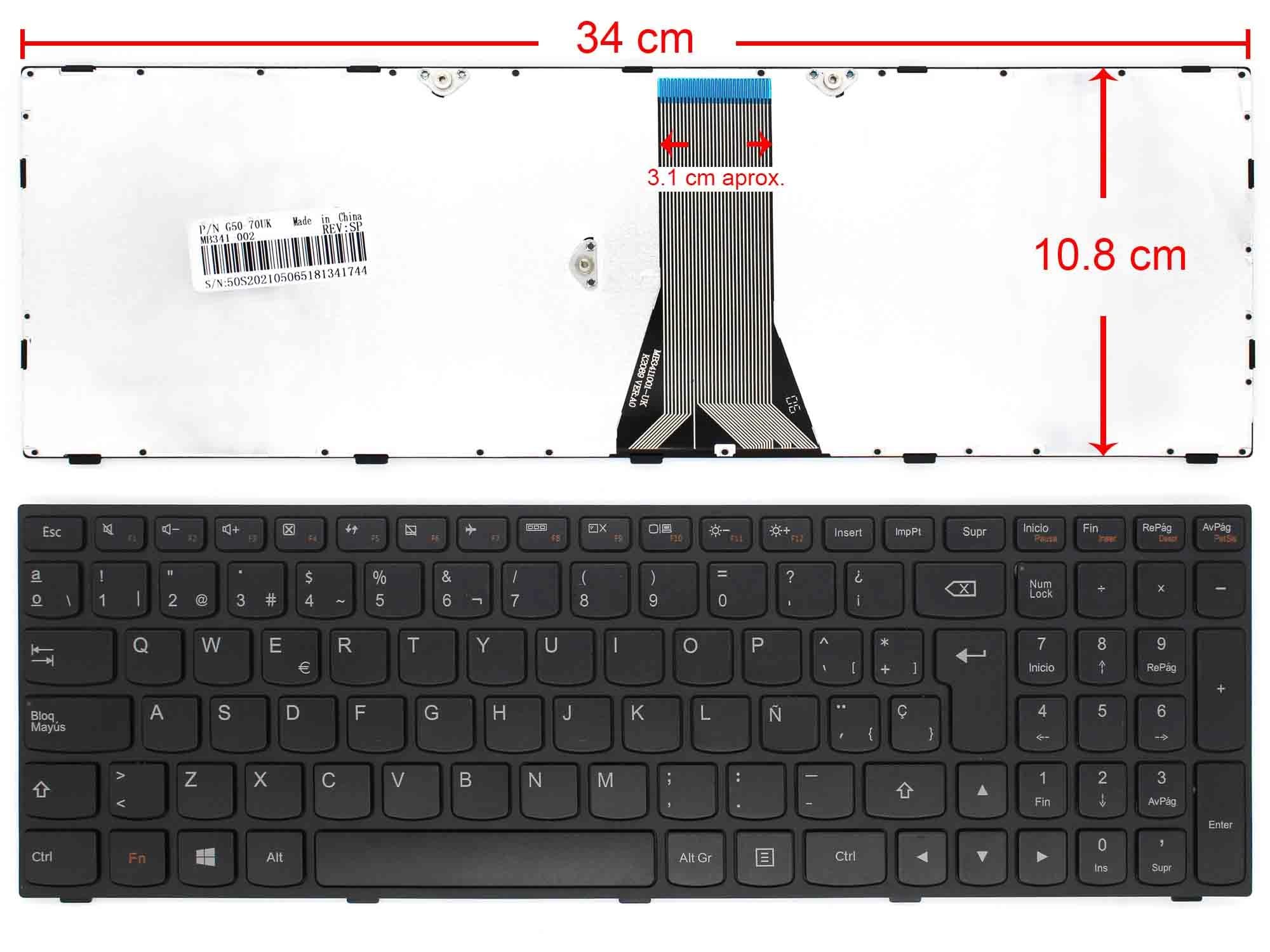 PORTATIL MOVIL - Teclado de repuesto compatible con LENOVO IDEAPAD G50-70 Z50-70 G50-30 Z50 B50-70 G500S G50-80 Teclas Recambio Keyboard Replacement Piezas Renovar Interior Laptop PC Computadora Fácil