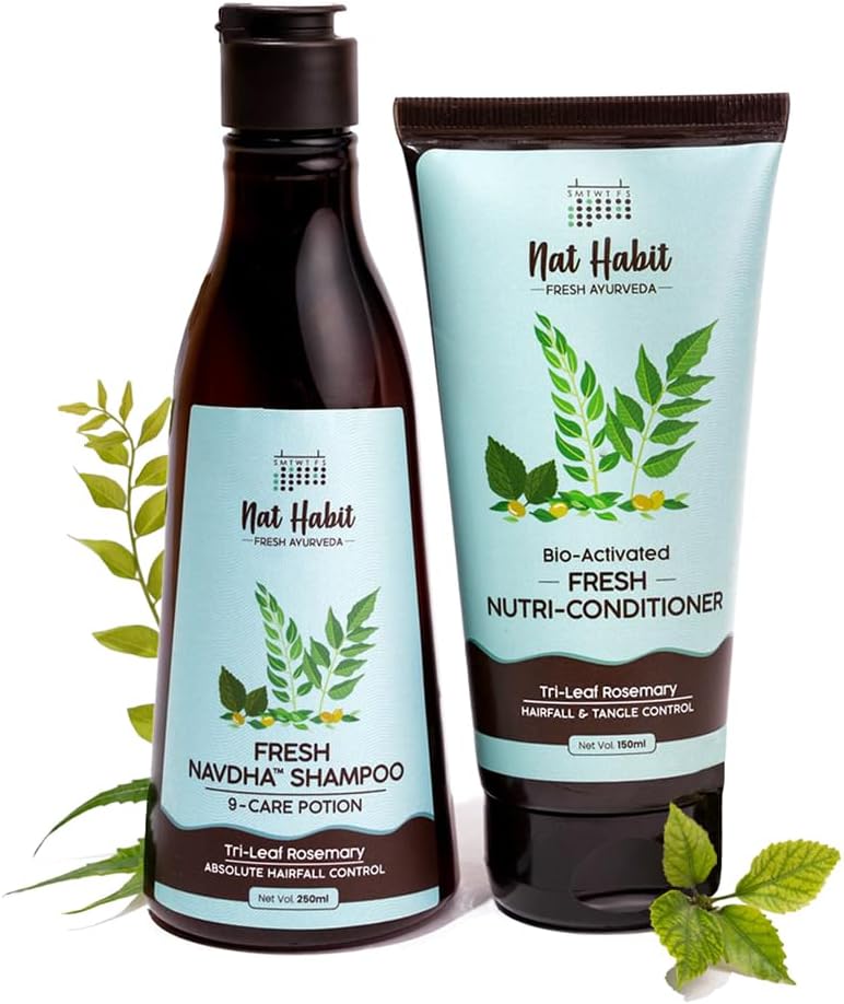 Nat Habit Trileaf Rosemary Shampoo & Conditioner Combo|Herbal Shampoo for Dry Frizzy & Damaged Hair, Hair Fall | Amla Reetha Shikakai| Sulphate Free