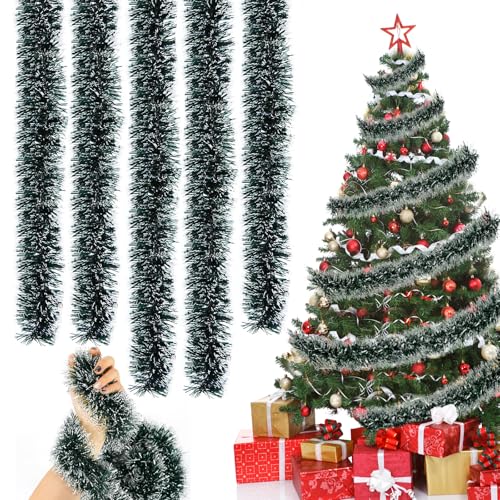Guirlande de Noël Verte - 5 Pièces Tinsel Métallique, 2 m de Long pour Décoration de Fête, Mariage et Anniversaire