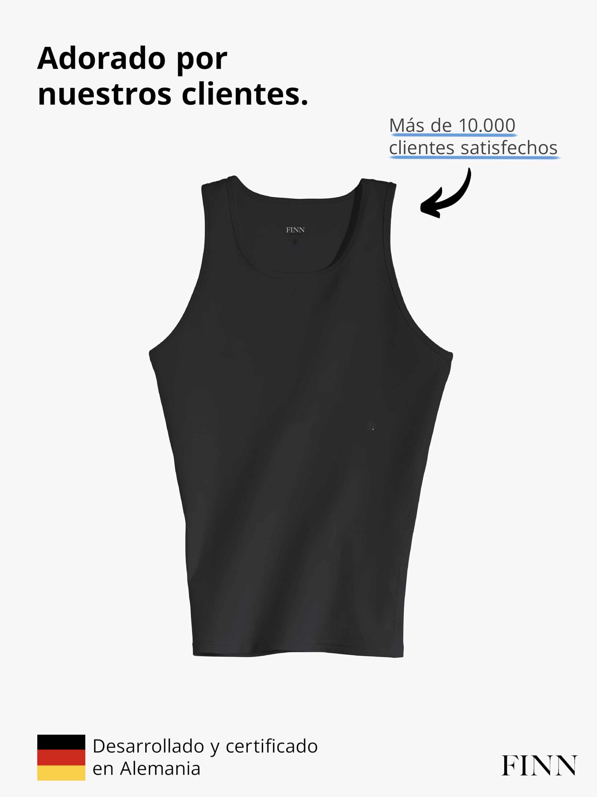 FINN Camiseta Reductora para Hombre con Efecto Vientre Plano - Camiseta Interior de compresión sin Mangas de algodón - Body Shaper para un Vientre más Plano - Ideal para ginecomastia