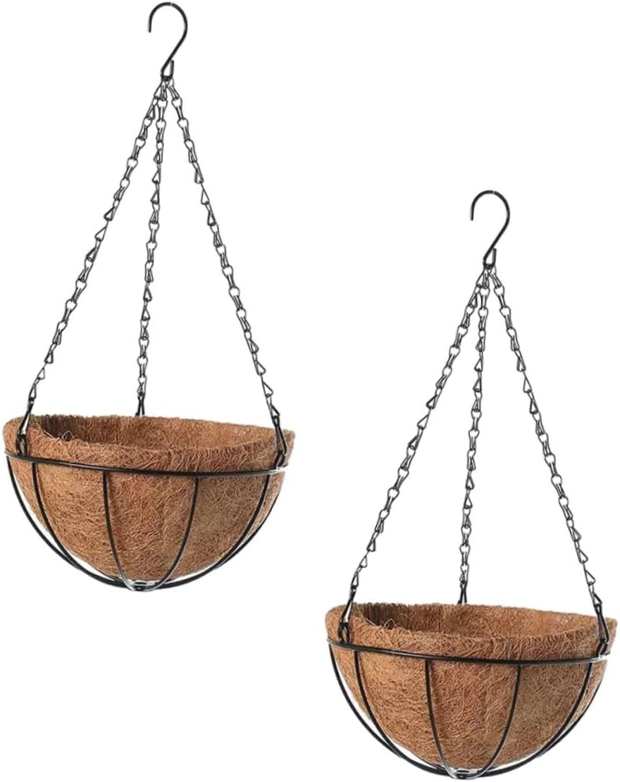 YARNOW 2pcs Green Basket Indoor House Plants Wall Coat Hanger Plant Pots Hanging Basket Planter Metal Hanging Planter Basket Planting Pots with Coco Liner Plants Hanging Pot Flower Basket