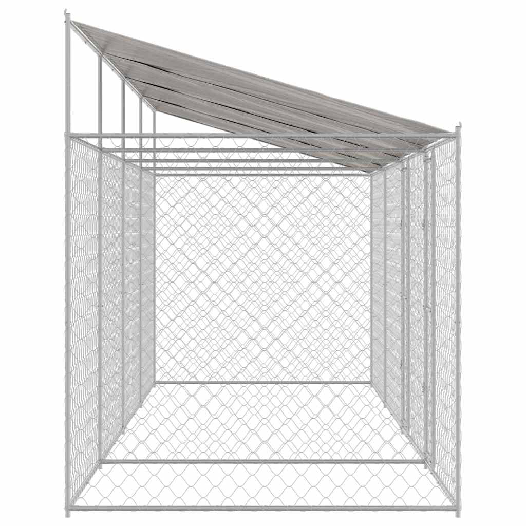 Gabbia per cani con tetto argentato, 800 x 200 x 256 cm, in acciaio e PE, resistente alle intemperie, a prova di esplosione, adatta per esterni, con porta richiudibile, spaziosa, durevole