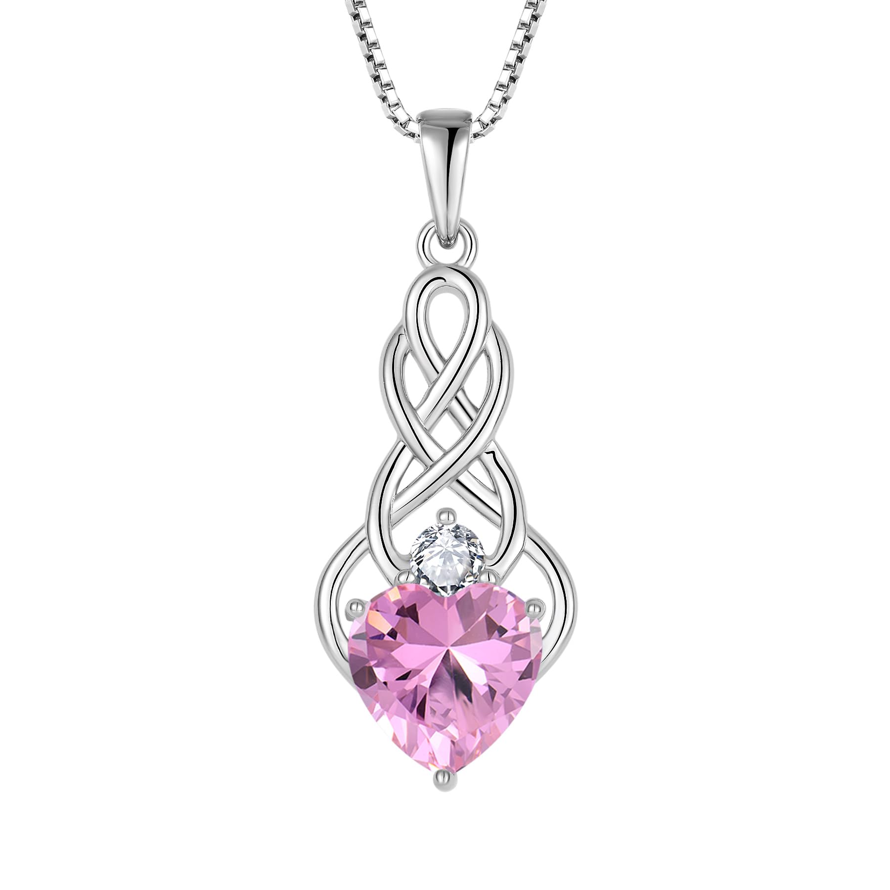 FJ Unendlichkeit Keltischer Knoten Kette Damen 925 Sterling Silber Geburtsstein Anhänger Irischer Glücksschmuck Geschenke für Frauen Mutter Freundin Mama