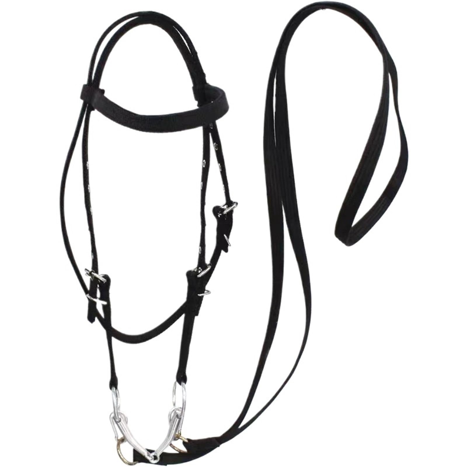 Cavezza Per Cavallo Testiera, redini, morso in pelle PU – Attrezzatura da allenamento equestre regolabile, accessori for l'equitazione(Black Large)
