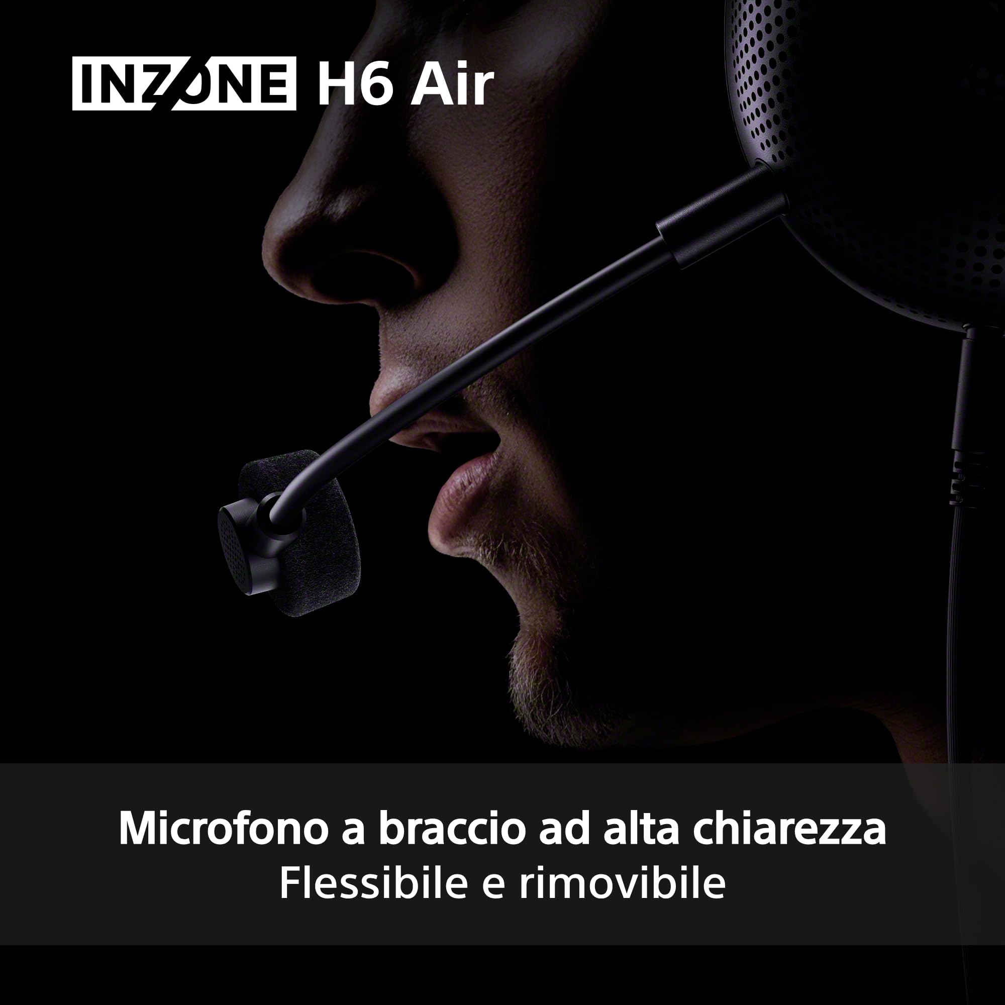 Sony INZONE H6 Air Cuffie gaming open-back cablate con 360 Spatial Sound, design ultra leggero da 199 g, microfono boom rimovibile, equalizzazione personalizzata con INZONE Hub – per PC/PS5, Black