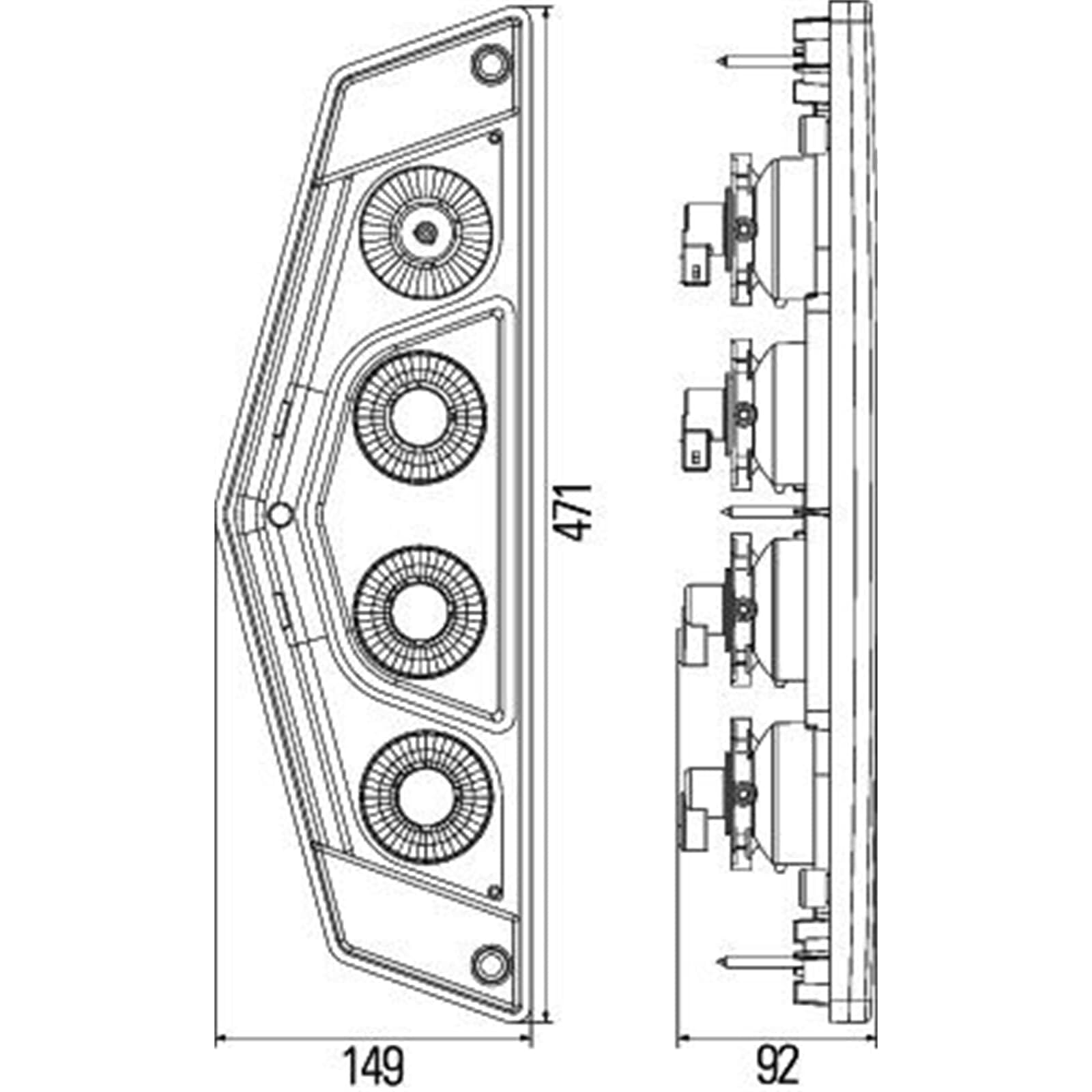HELLA 2Vp 012 570-121 Feu Arrière - Caraluna X - Hybride - 12V - Montage Encastré/Vissé - Couleur Du Voyant: Limpide/Rouge - Fiche: Fiche Schuko - Droite - Quantité: 1