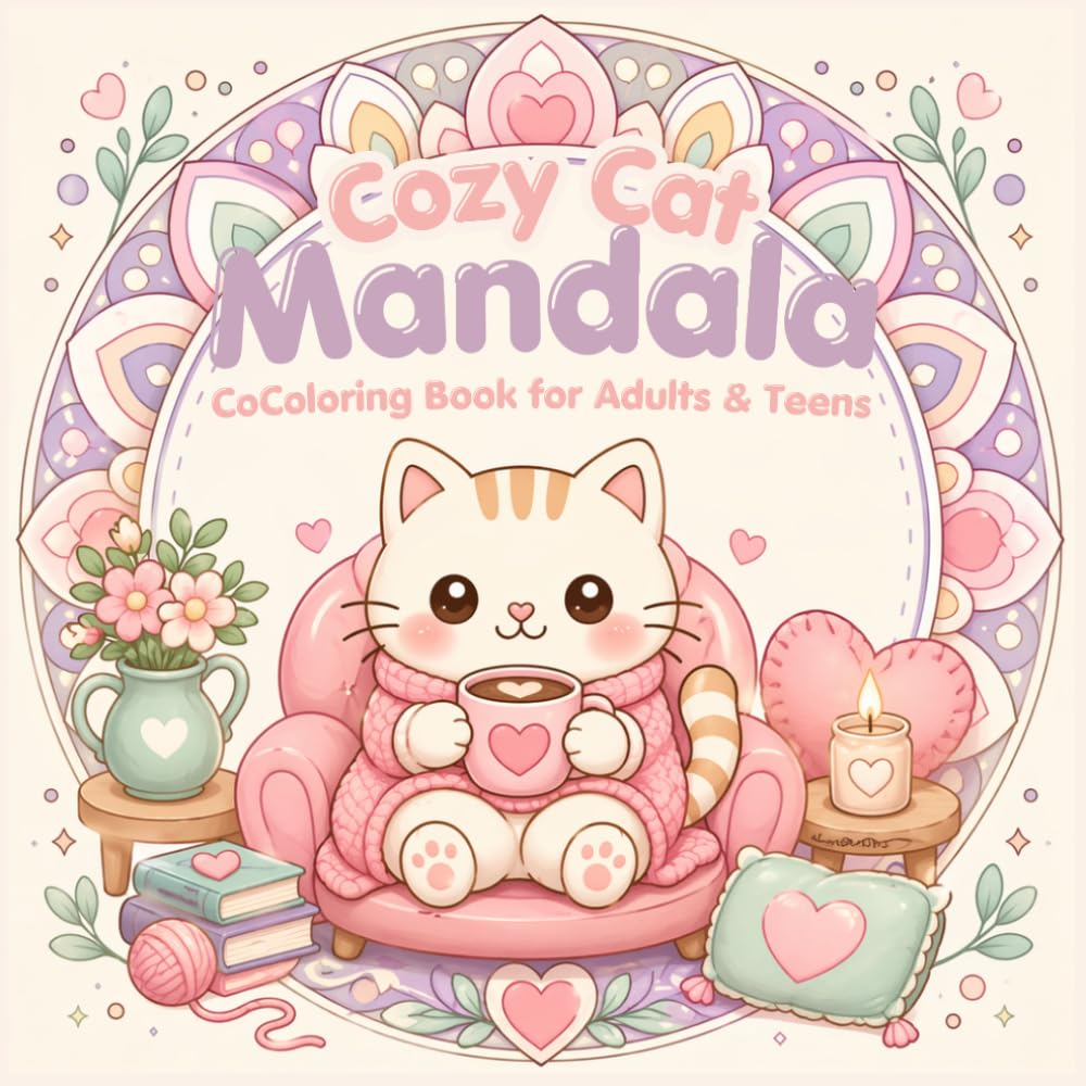 Cozy Cat Mandala Coloring Book for Adults & Teens: Simple & Cute Mandala Designs for Relaxation, Stress Relief & Cat Lovers