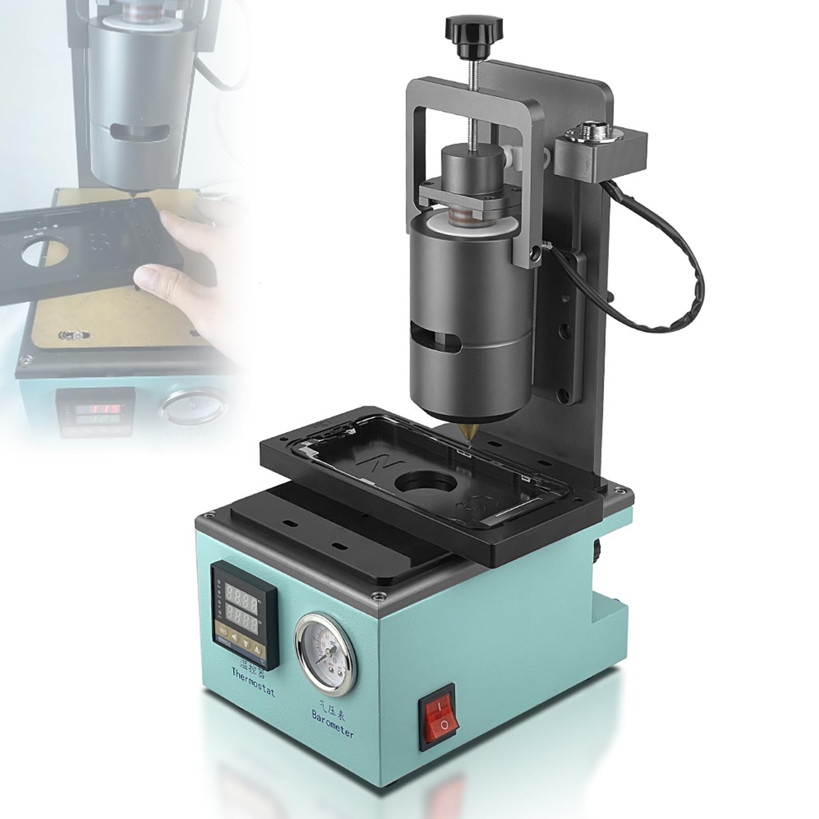 BOOZXCV Hot Melt Glue Dispensing Machine, 250W Semi-Automatic, with Thermostat, Barometer, Foot Switch, Rotating Heating for Precision Applications (30cc)
