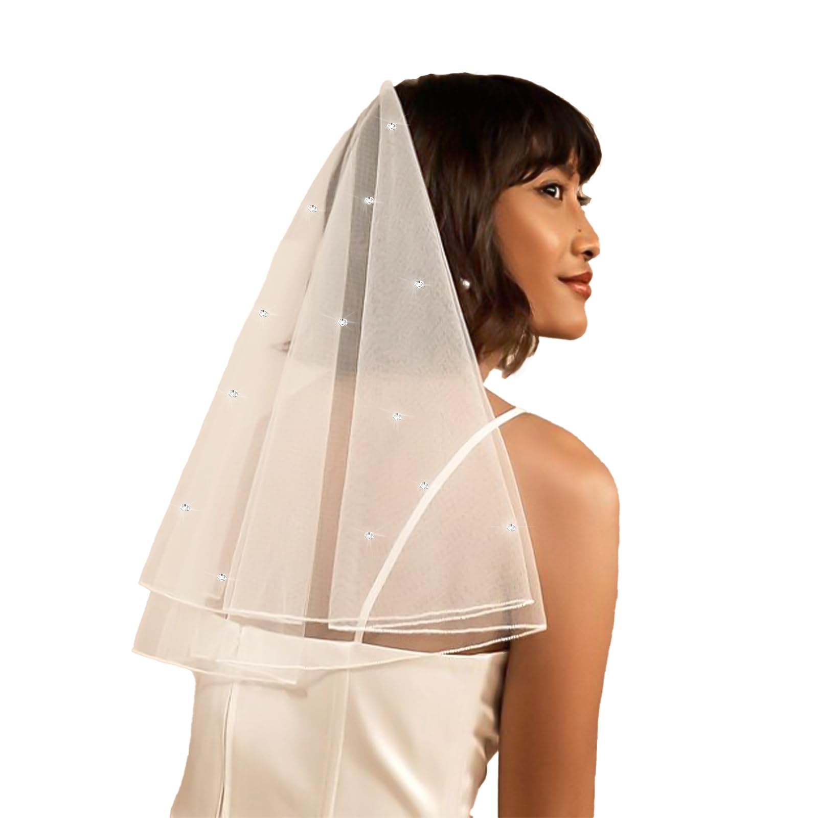 Wedding Veils for Brides Short Sparkly Bridal Veil White Bridal Veils Bachelorette Party Veil for Women and Brides(Crystal)