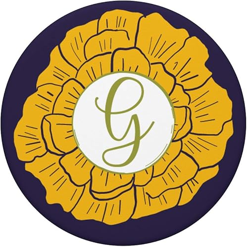 Miniatura 3 de Letra G monograma de flor de caléndula bonita amarilla con PopSockets azul agarre y soporte para teléfonos y tabletas