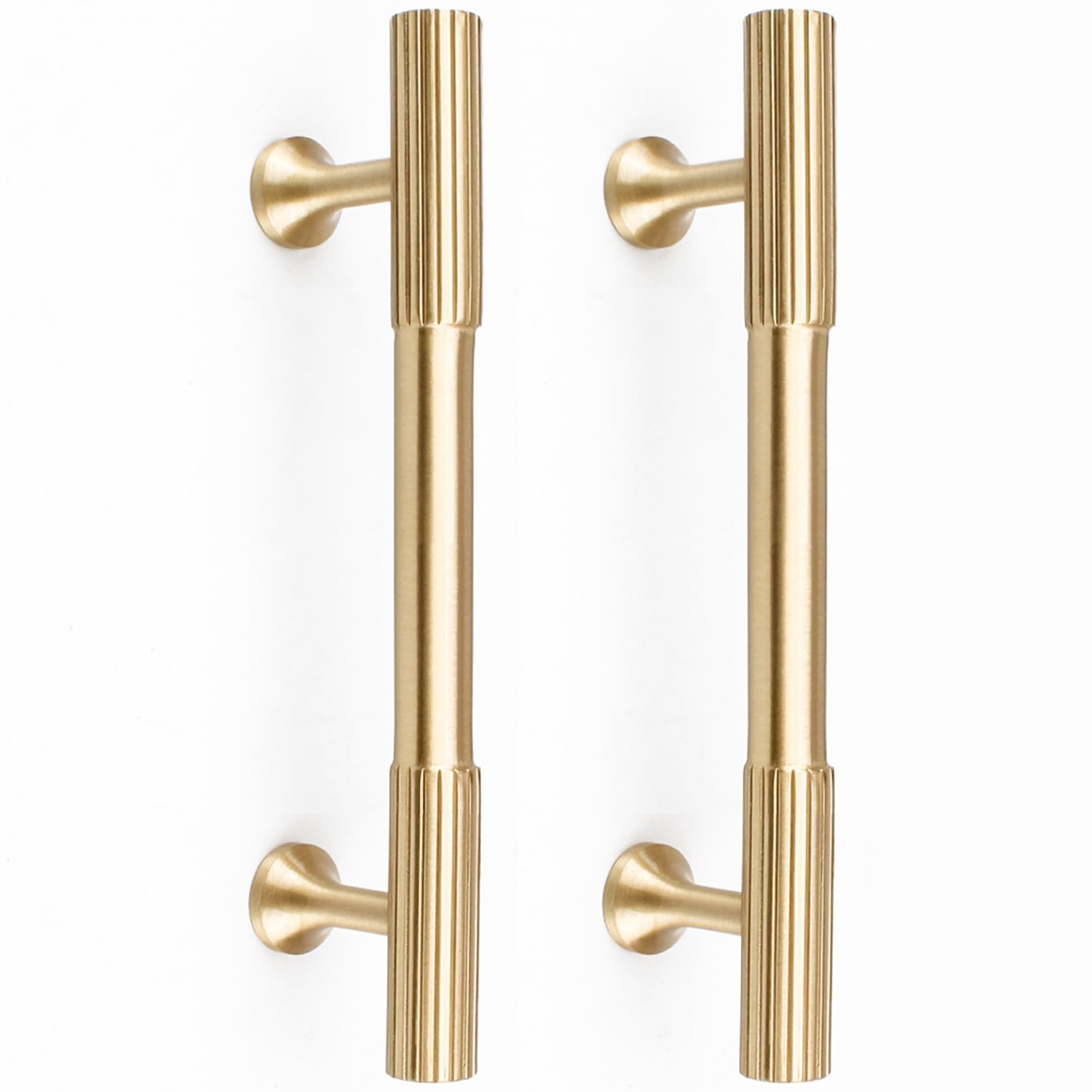 RZDEAL 4pcs Solid Brass Gold Cabinet Pulls, 3-3/4-Inch Hole Centers for Kitchen Cupboard Handles Modern Drawer Dresser Pulls Bathroom Brushed Brass Cabinet Pulls Wardrobe Door Handles — image 1