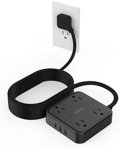 Vista 17 de TESSAN - Regleta protectora contra sobretensiones, enchufe plano, cable extensión ultradelgado 5 ft, 3 puertos USB (1 USB C), 4 tomas corriente