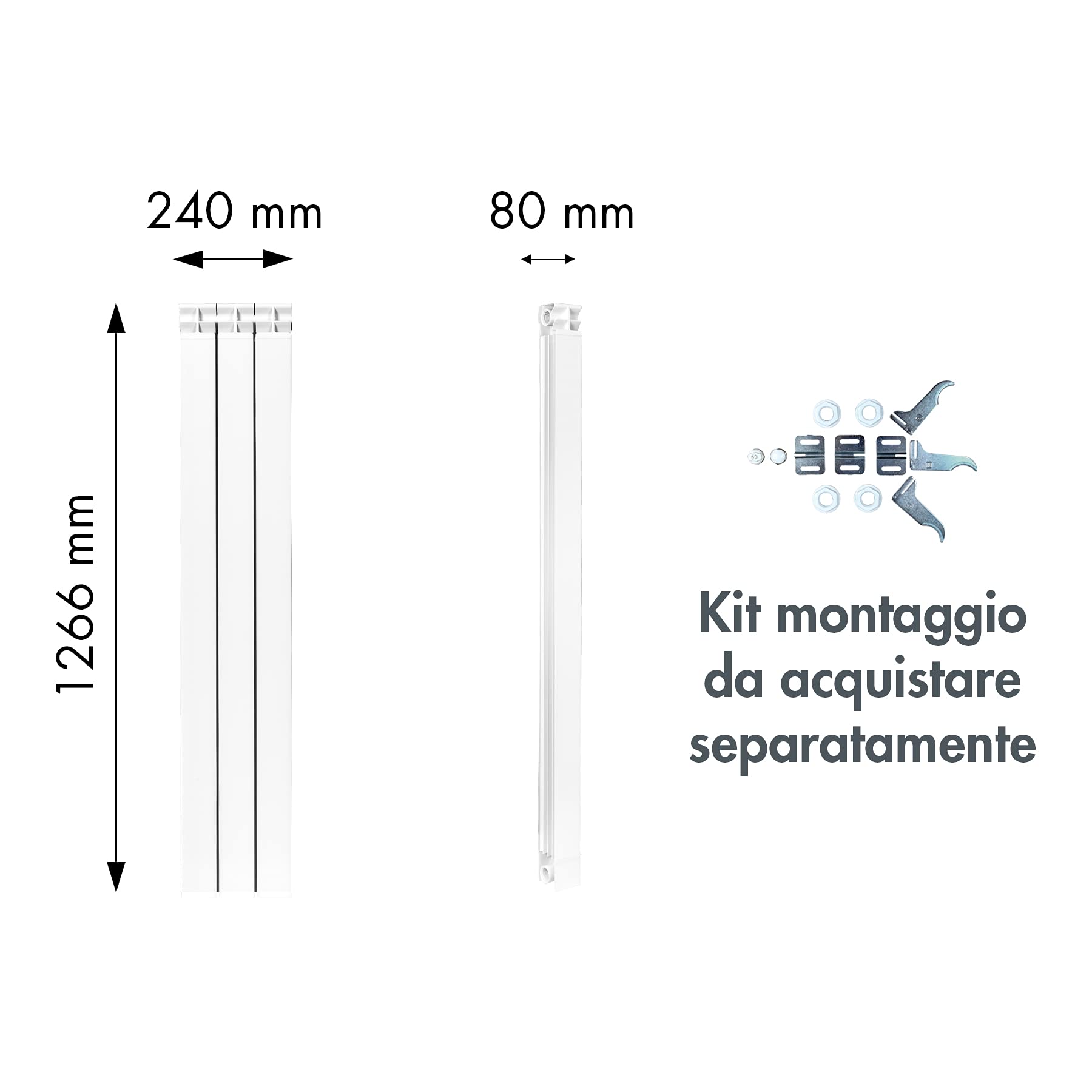 Fondital 82HAM01403 Radiatore in alluminio estruso Garda DUAL 80, 1200 mm, 3 elementi, bianco