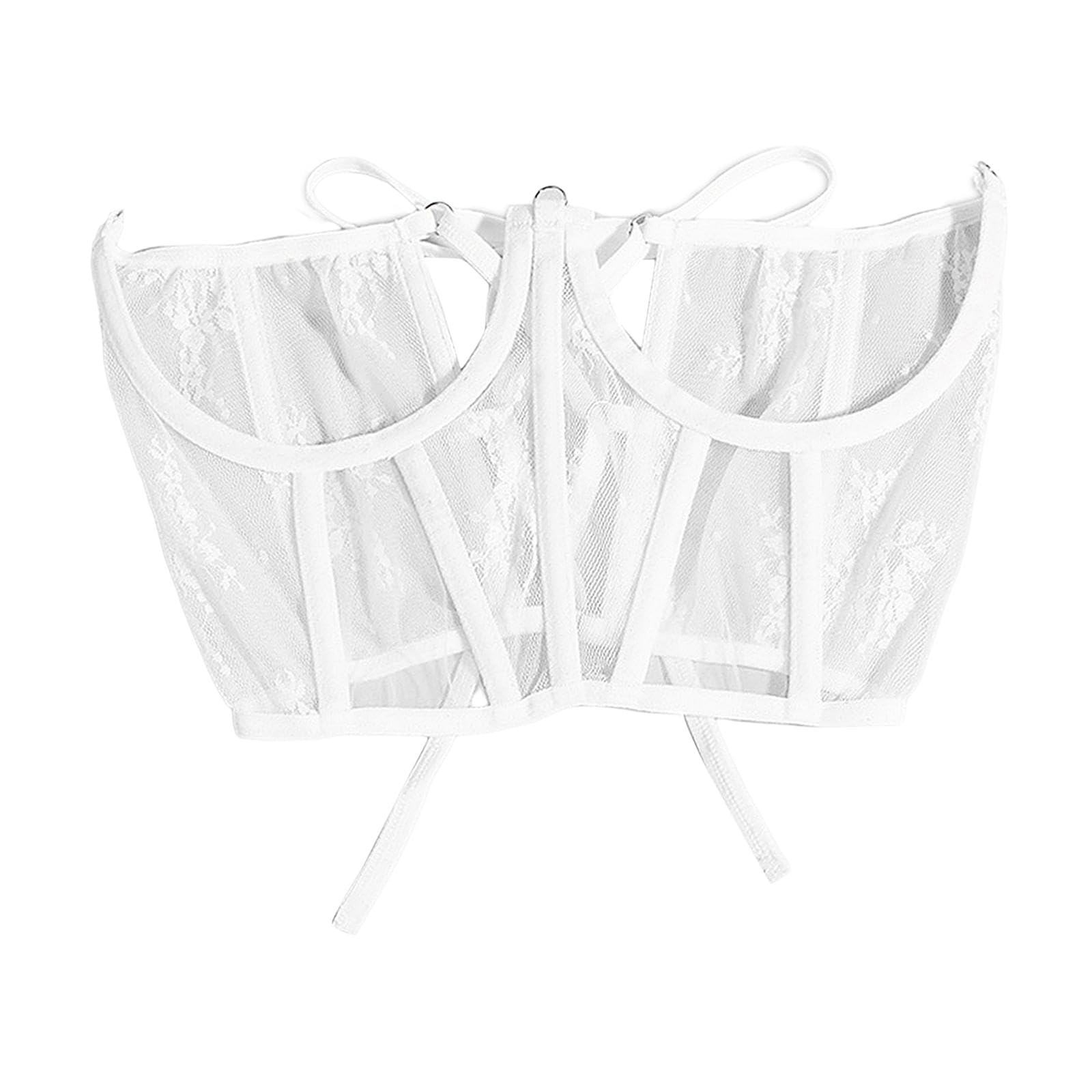 club bollywood Lace Corset Belt Open Cup Tie Back Corset for Women Adjustable Waist Cincher White-picture-30