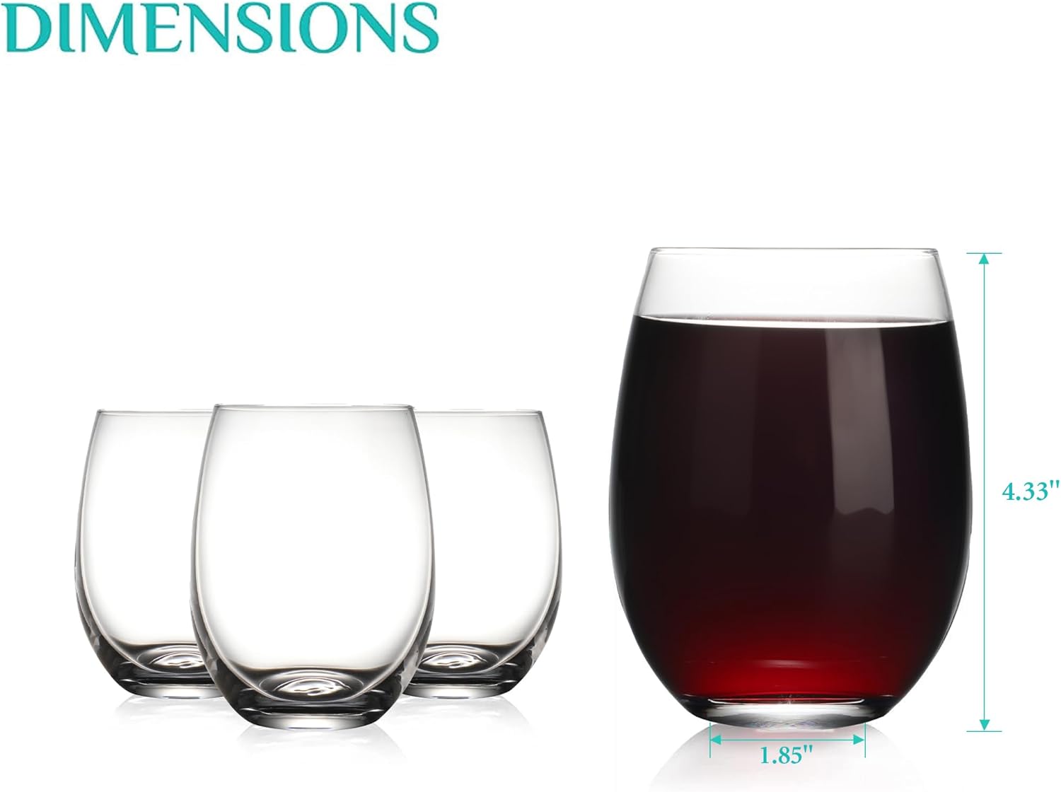 Stemless Wine Glass, Red & White 15oz Stemless Wine Glass Set of 4, Drink Glasses with Durable Chip Resistant Rim, Large Wine Glasses for Enhanced Aeration, Wine Accessories for Parties (15oz - 4Pack) - Image 2