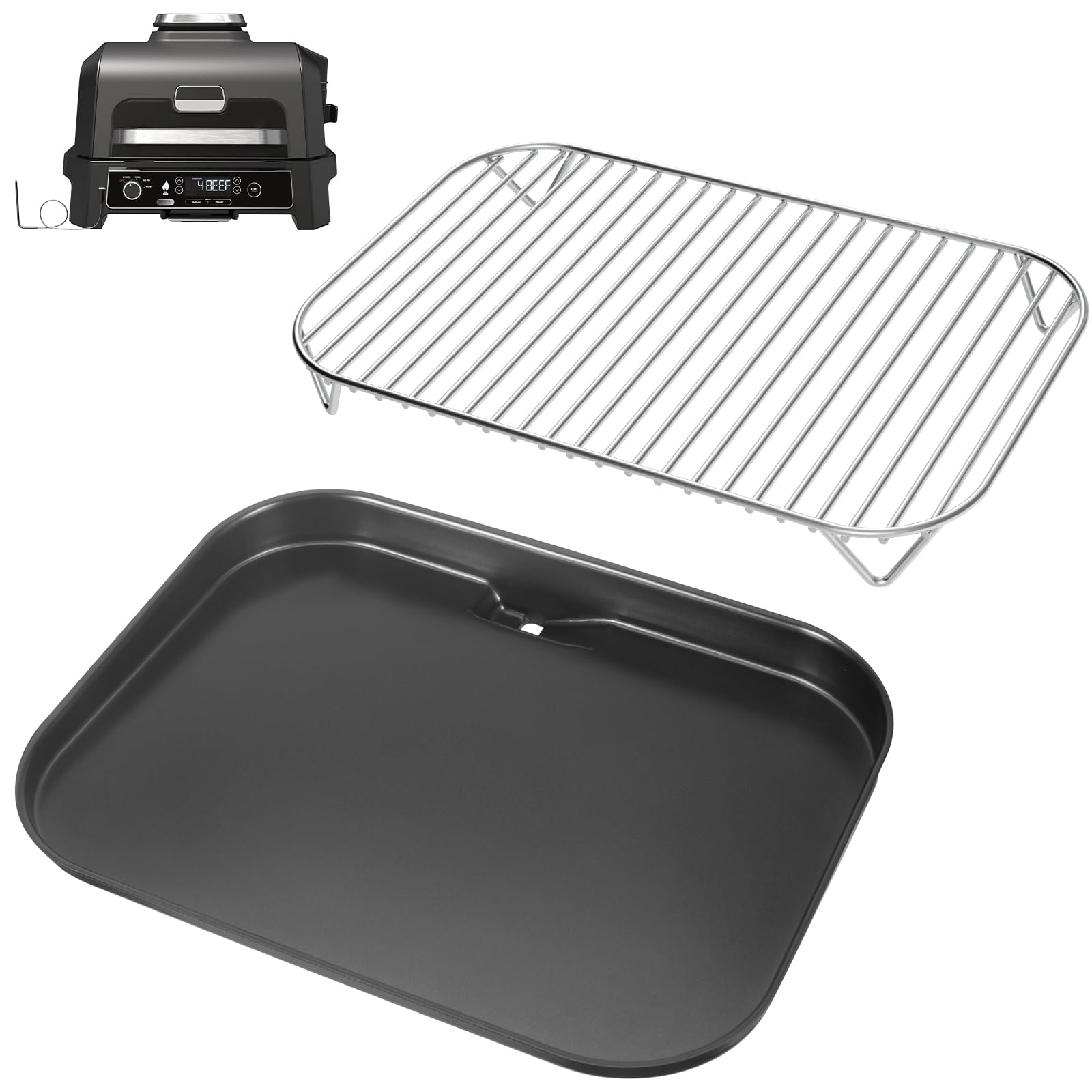 WELL GRILL XSKGRDPLTEU, CB350EU Plaque de cuisson plate et grille de cuisson pour Ninja Woodfire OG701EU, en acier inoxydable, accessoire pour barbecue électrique Ninja Wood Fire