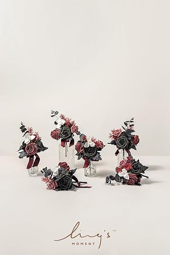 Miniatura 3 de Ling's Moment Juego de 6 miniramos de dama de honor prefabricados con flores pequeñas, para centros de mesa de boda, blanco y beige