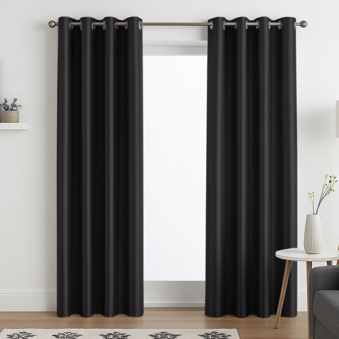 John Aird Luxury Faux Silk Fully Lined Eyelet Curtains (Black, 117cm Width x 183cm Drop (46"x 72")