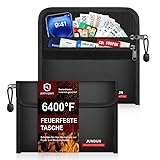 JUNDUN 2er Pack Feuerfeste Tasche(21,5x15cm, 6400℉), 12-lagige Wärmedämmung | Doppeltem Reißverschlussfach Feuerfest Geldtasche, Kleine Bargeldbeutel für Scheine, Bargeld, Quittung, Reisepass