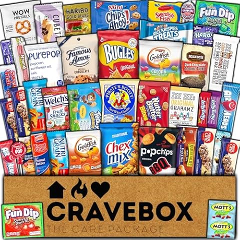 CRAVEBOX Care Package - Give the Gift of Snacking Delight with a Box Full of Mouth-Watering Goodies and Sweet Treats, Variety Pack Included! Valentines Day - College Back to School Cover