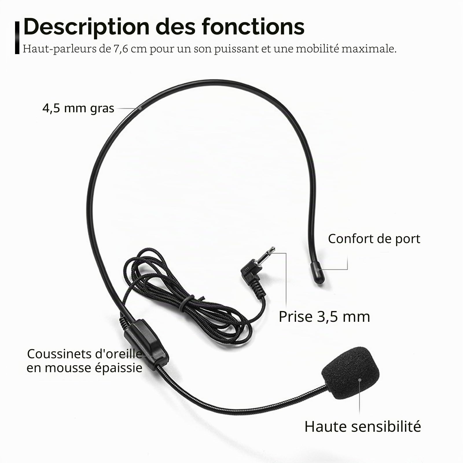 Amplificateur de voix sans fil Haut-parleur portable rechargeable avec micro Batterie 2200 mAh Mini amplificateur pour entraîneurs, enseignants, guides