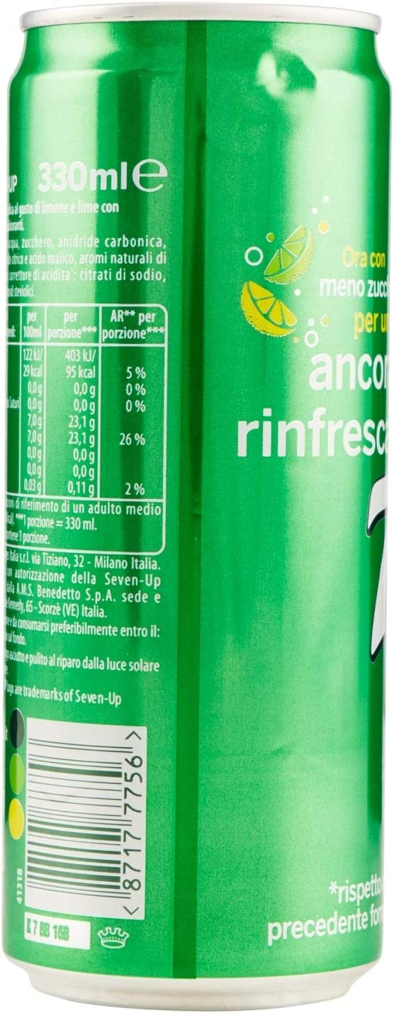 24X Seven Up - Bevanda Analcolica al Gusto di Limone e Lime 330 ml [33 cl] - Bibita Americana Frizzante