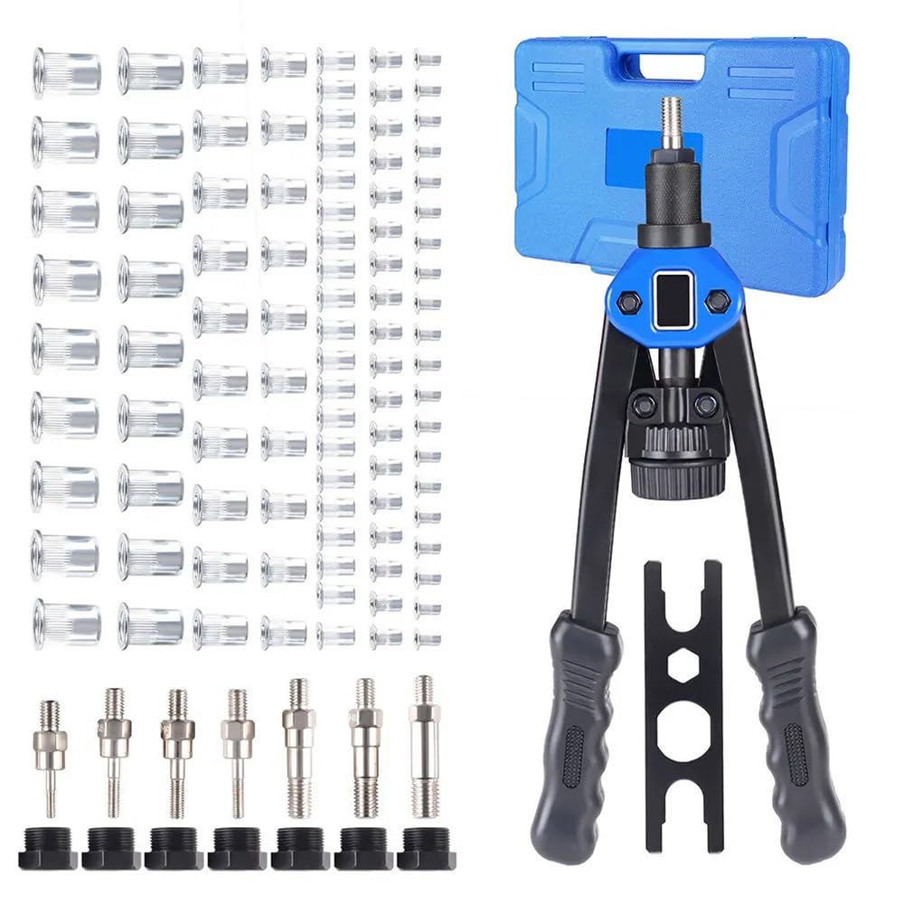 NEWFUN Riveter Nut, Plier Set for Threaded Rivets, Includes 110 Threaded Inserts and Clamping Pliers Sizes M3 - M12.