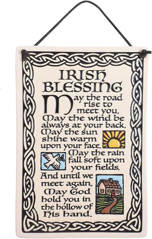 Irish Blessing Quote Ceramic Wall Plaque, 7-Inches x 5-inches, Leather Strap, American Made