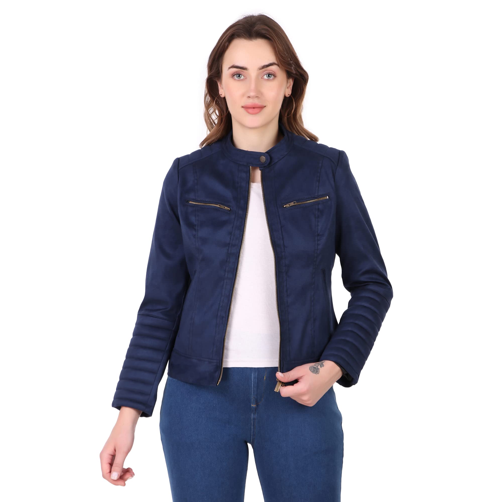 muteme Women's Suede Faux Leather Jacket-picture-43