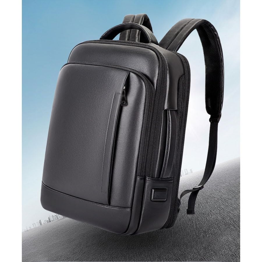 Sac d'ordinateur de grande capacité en cuir véritable doté de multiples rangements - 3