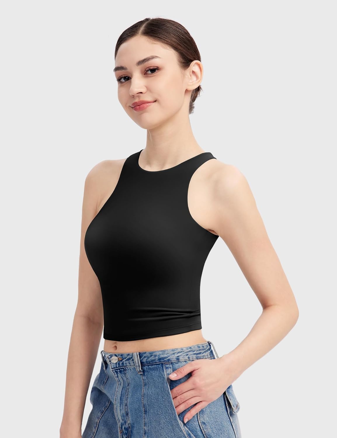 PUMIEY Women's High Neck Tank Top Sleeveless Summer Crop Tops for Women Smoke Cloud Pro Collection - Image 2