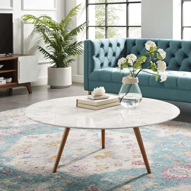 Total Crafts Round Modern Coffee Table for Living Room,Center Tea Table Dining Table Coffee Table Wooden Table Top Marble Finish for Living Room (B0CSN8BS6S) Amazon Price History, Amazon Price Tracker