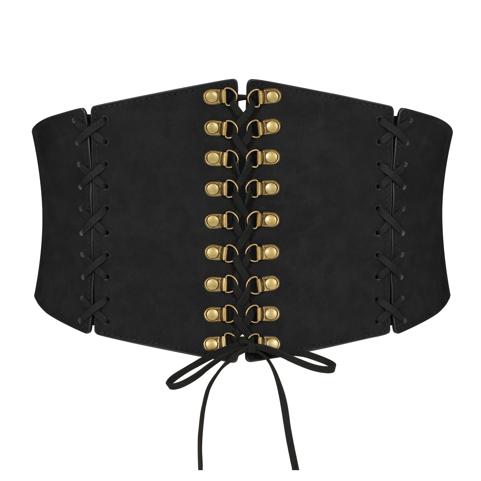 LEACOOLKEY Womens Wide Corset Belt - Vintage Elastic Waist Lace-up Tied Waspie for Dresses and Halloween Costume