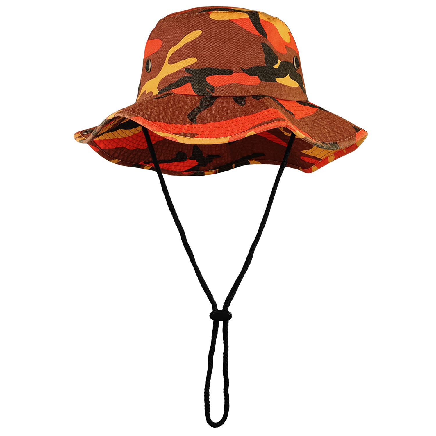 Sombrero de ala ancha para senderismo, pesca, safari, boonie, 100% algodón, protección solar UV para hombres y mujeres, actividades al aire libre, Camuflaje naranja, Large/X-Large