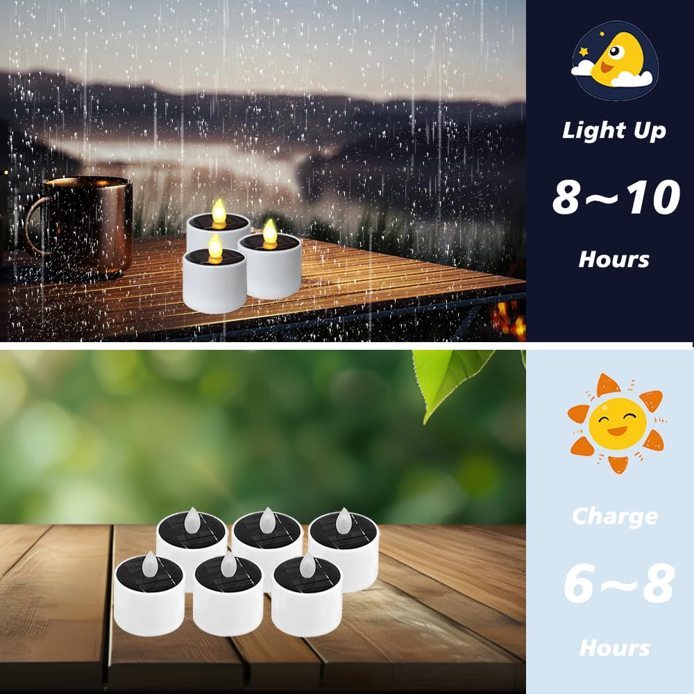 HuaMuDM 6 x Rechargeable Solar LED Candles, Flickering Tealight Candles, Waterproof Decorative Electric Candle Decoration - Image 4