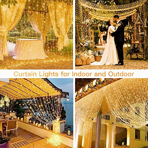 Ollny Curtain Lights For Bedroom - 200Led 6.6X6.6Ft Fairy Lights Curtain With 8 Modes Timer Remote, Usb Power, Waterproof Hanging String Lights For Backdrop Wedding Party Wall Decorations, Warm White #TOP7