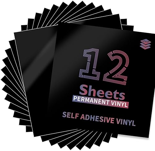 Lya Vinyl Vinilo permanente negro, paquete de 12 unidades de vinilo mate para Cricut, hojas de vinilo autoadhesivas de 12 x 12 pulgadas para