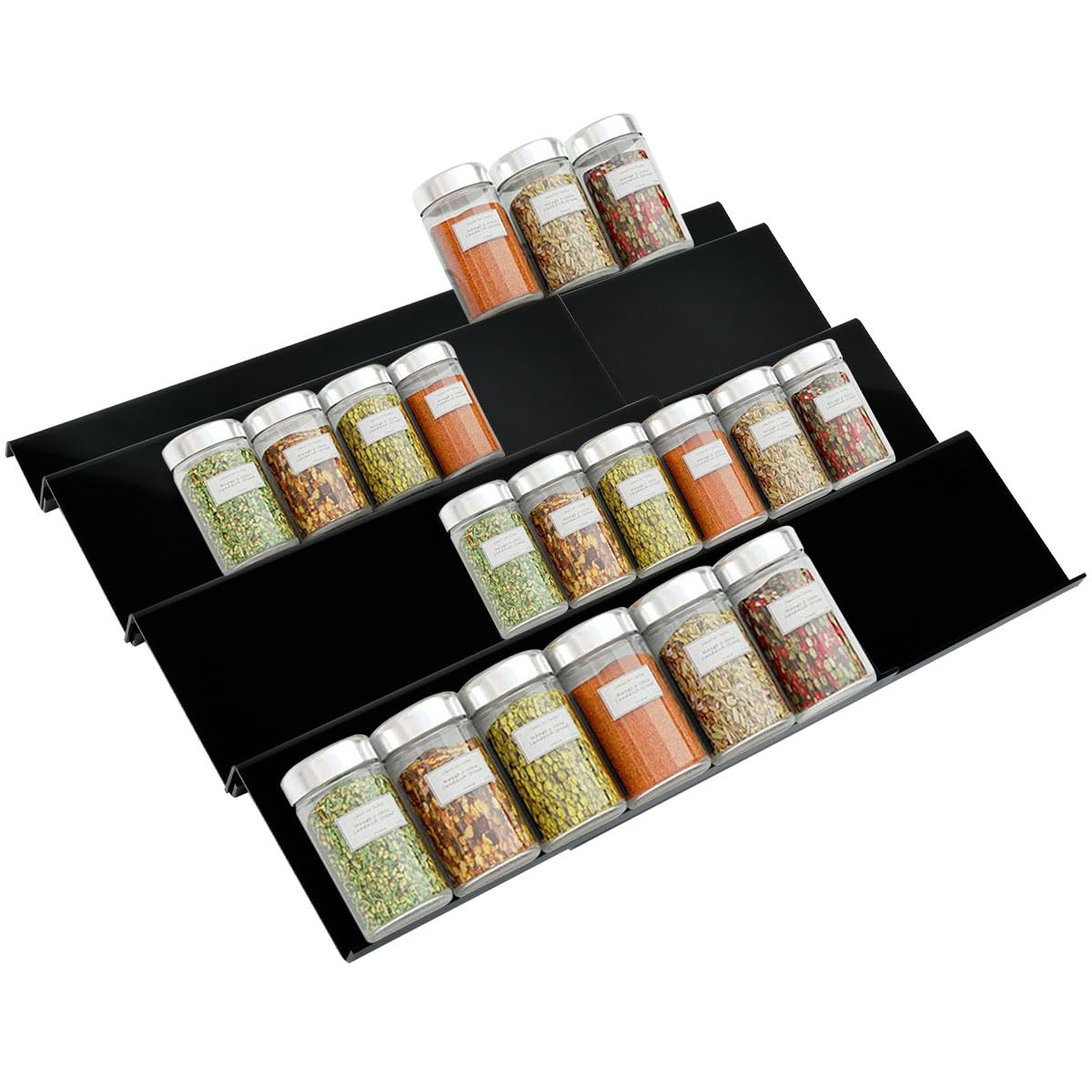 Exabang Lot de 8 étagères à épices de tiroir - Système de rangement extensible de 30 cm à 60 cm - Pour cuisine, armoire, plan de travail - Noir