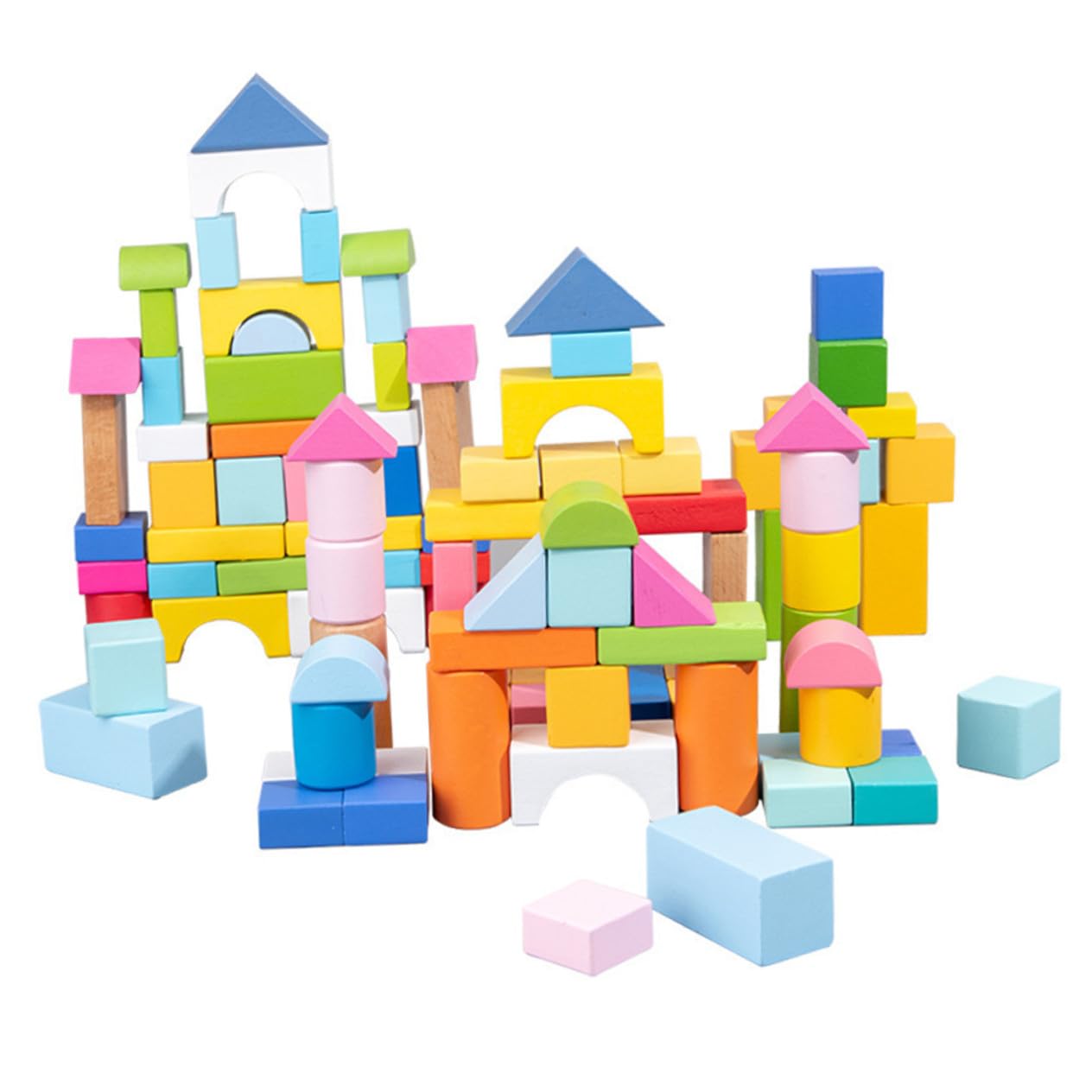 GALPADA Blocchi di Costruzione in Legno Levigati a Mano 100 Pezzi Forme Geometriche Gioco Educativo Texture Delicata per Stimolare Immaginazione e Apprendimento per Bambini