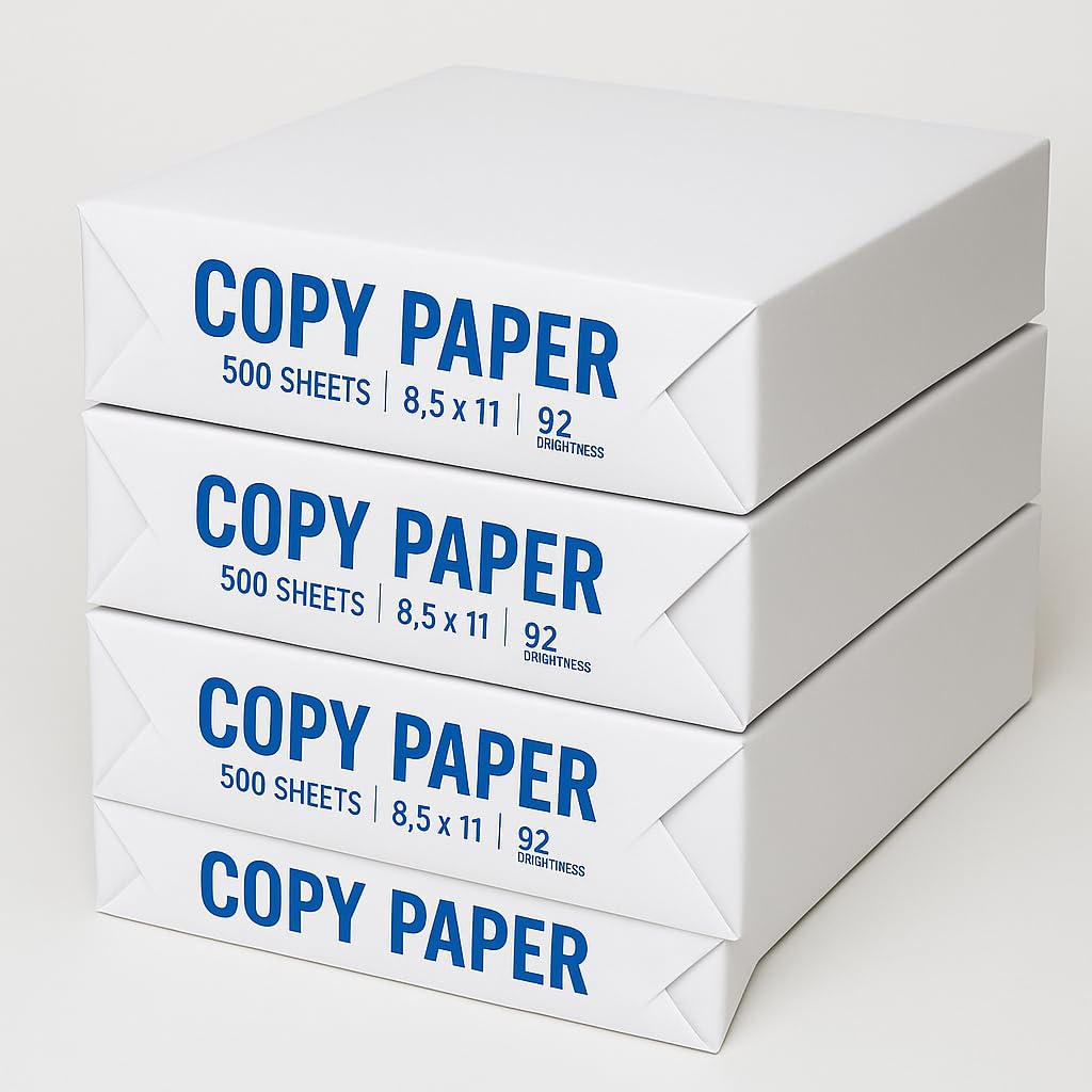 Copy Paper, 8.5 x 11 inches, 92 Brightness, 500 Sheets, 4 Reams