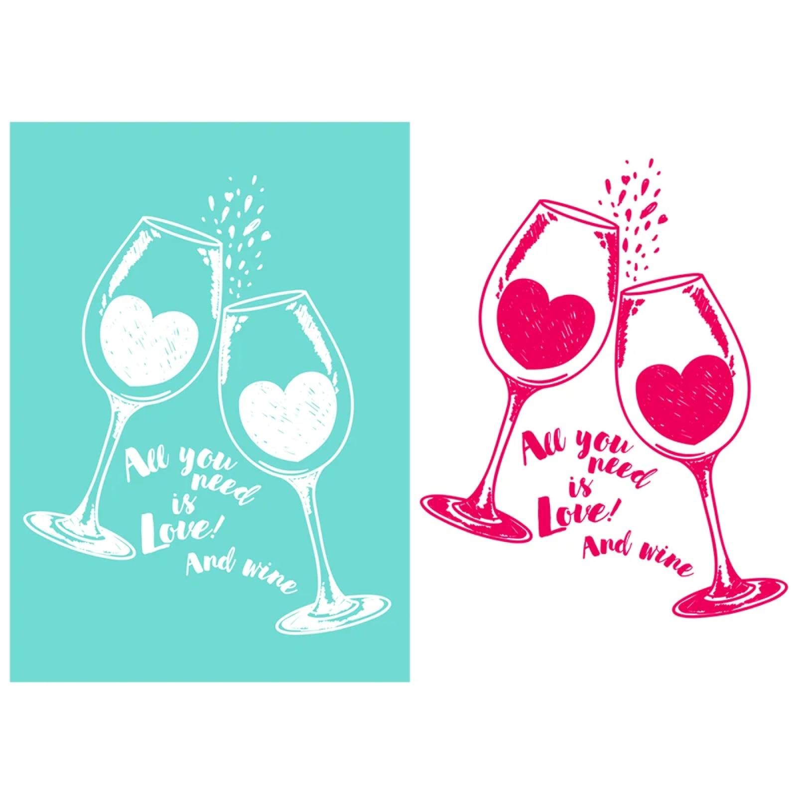 MANGOUSONG Screen Printing Kit,17x13cm Wine Glass Silk Screen Stencils Reusable Silkscreen Print Kit for Printing Handbag Decoration Template Seal Tool