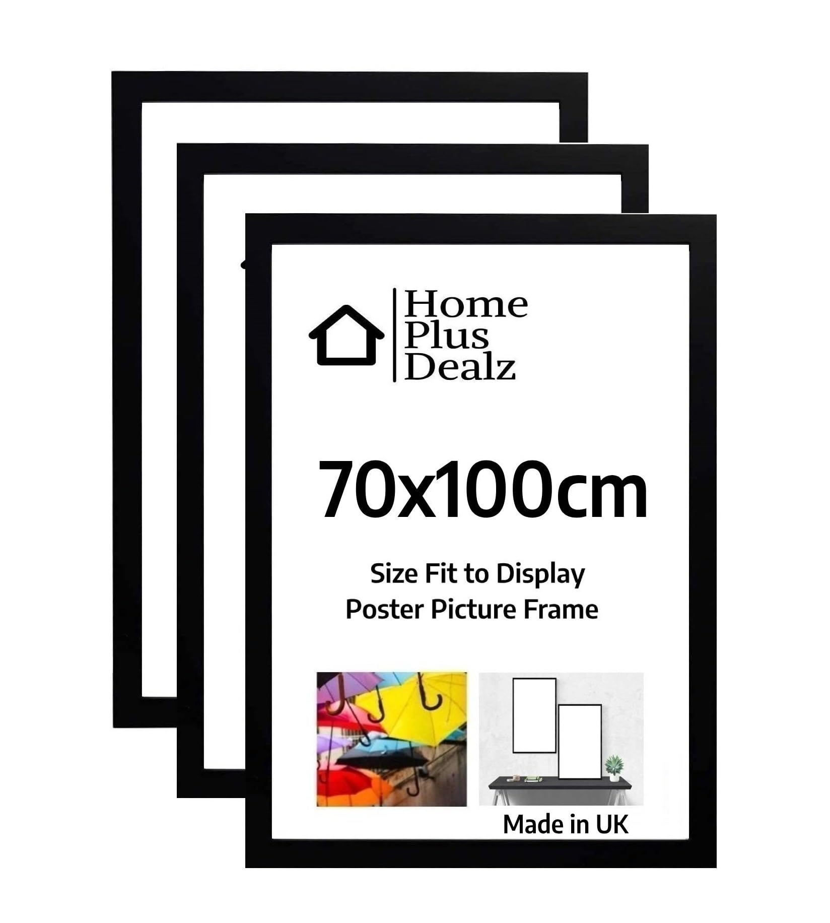 Home Plus Dealz Ltd Picture Frames 70x100 cm (Set of 3) Decorative Wall Photo Frames in MDF with Clear Aclyric Glass - Black Matte Poster Frame