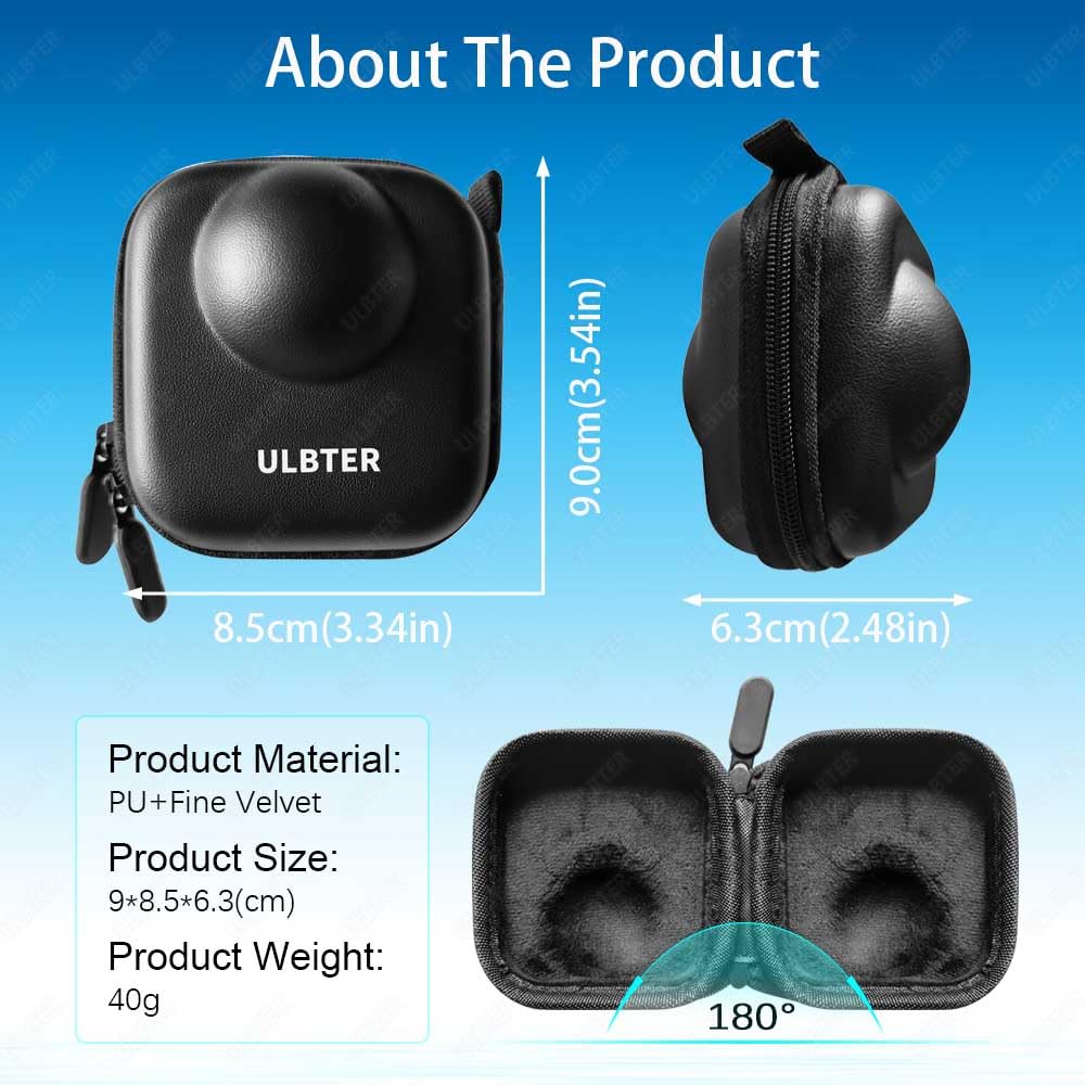 ULBTER Mini étui pour appareil photo GoPro Max 2 avec mousqueton acier inoxydable et dragonne