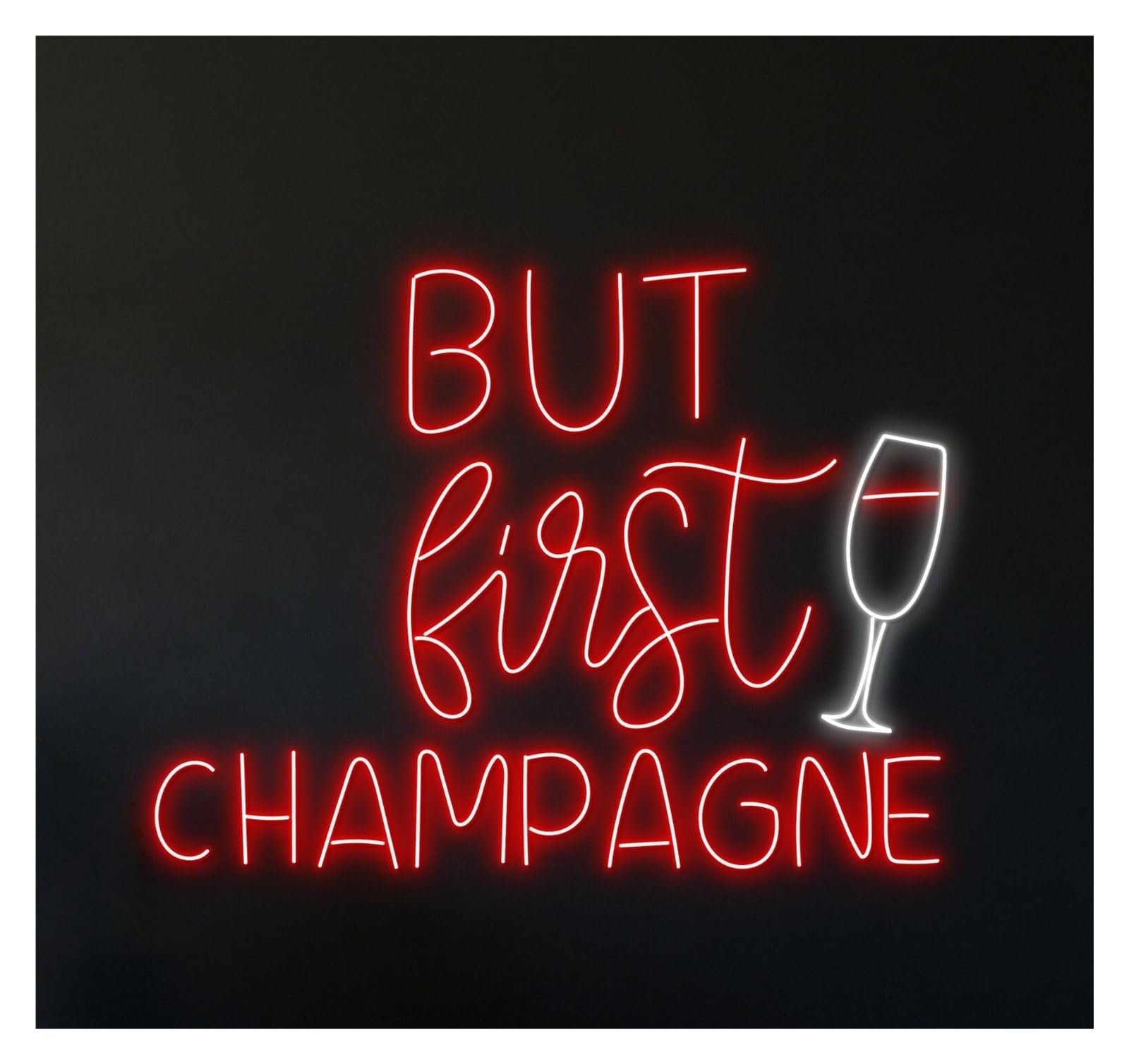 RONGCH Hanging Art Signs But First Champagne Neon Sign Wall Decor Gameroom Bedroom Bar Livingroom Birthday Party Decoration 58cm