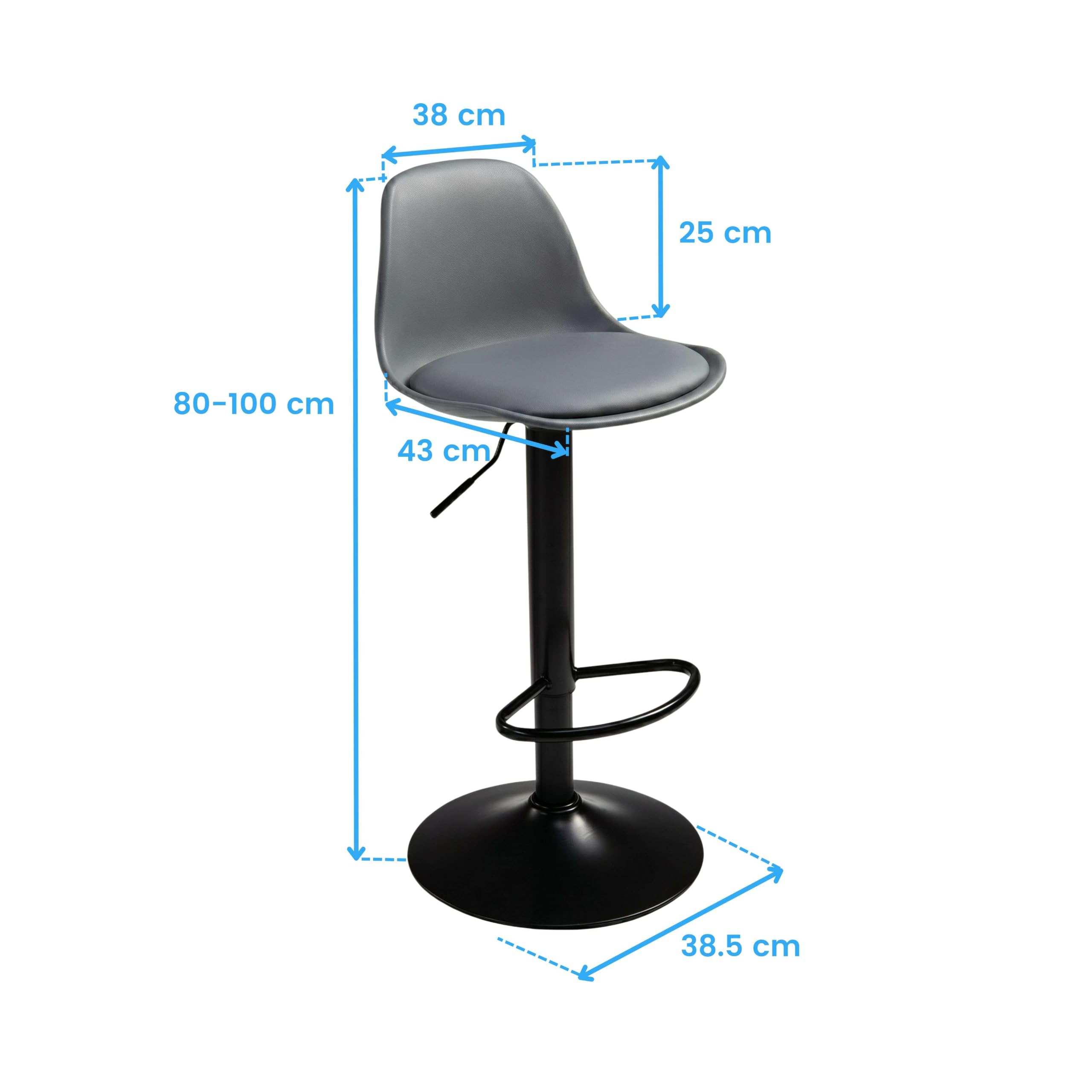Miroytengo Pack 2 Taburetes de Bar o Cocina, Silla Alta Bistro, Altura Regulable, Asiento Acolchado, 360º, Gris